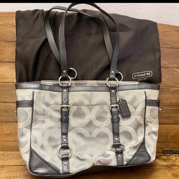 Coach Gray and Black Signature Tote Bag - Picture 1 of 3